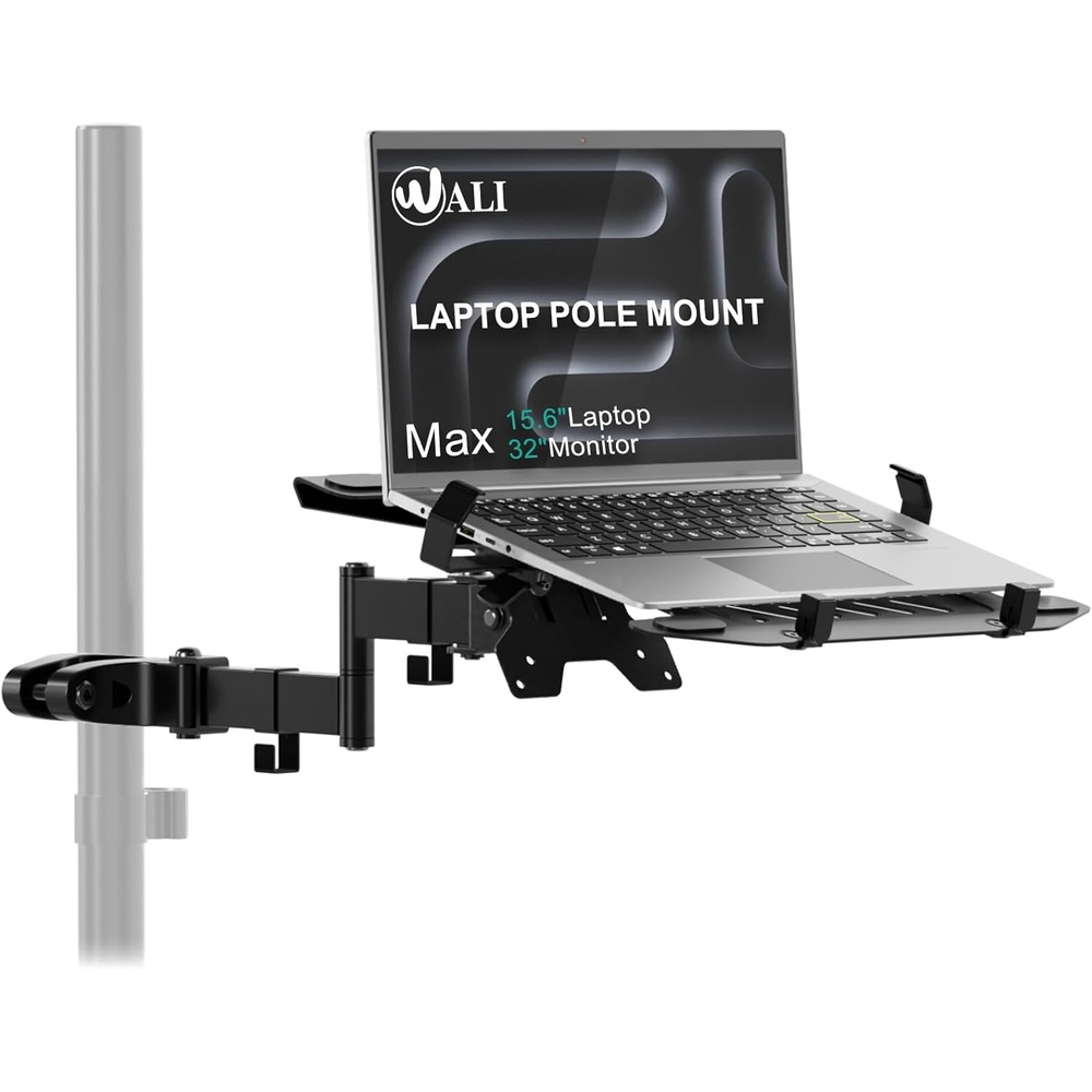 image:imageWALI Single Monitor Arm Mount for 17 to 32 Monitors Full Motion Steel Monitor Pole Mount Bracket with Removable VESA Plate 75mm and 100mm Vesa Mount for Outdoor Gazebo RVs 011ARM BlackLaptop Mount