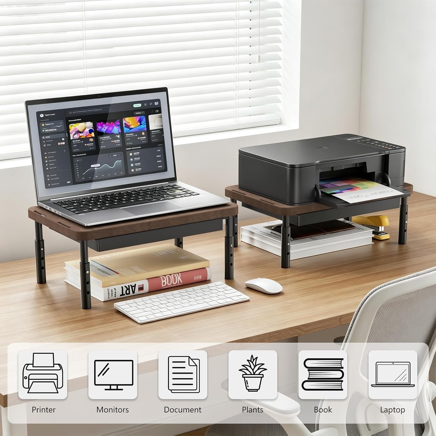 image:imageWALI Computer Monitor Stand for Desk Adjustable Laptop Riser Desk Monitor Stand Underneath Storage for Office School Supplies PTT001M 1 Pack MarbleBrown