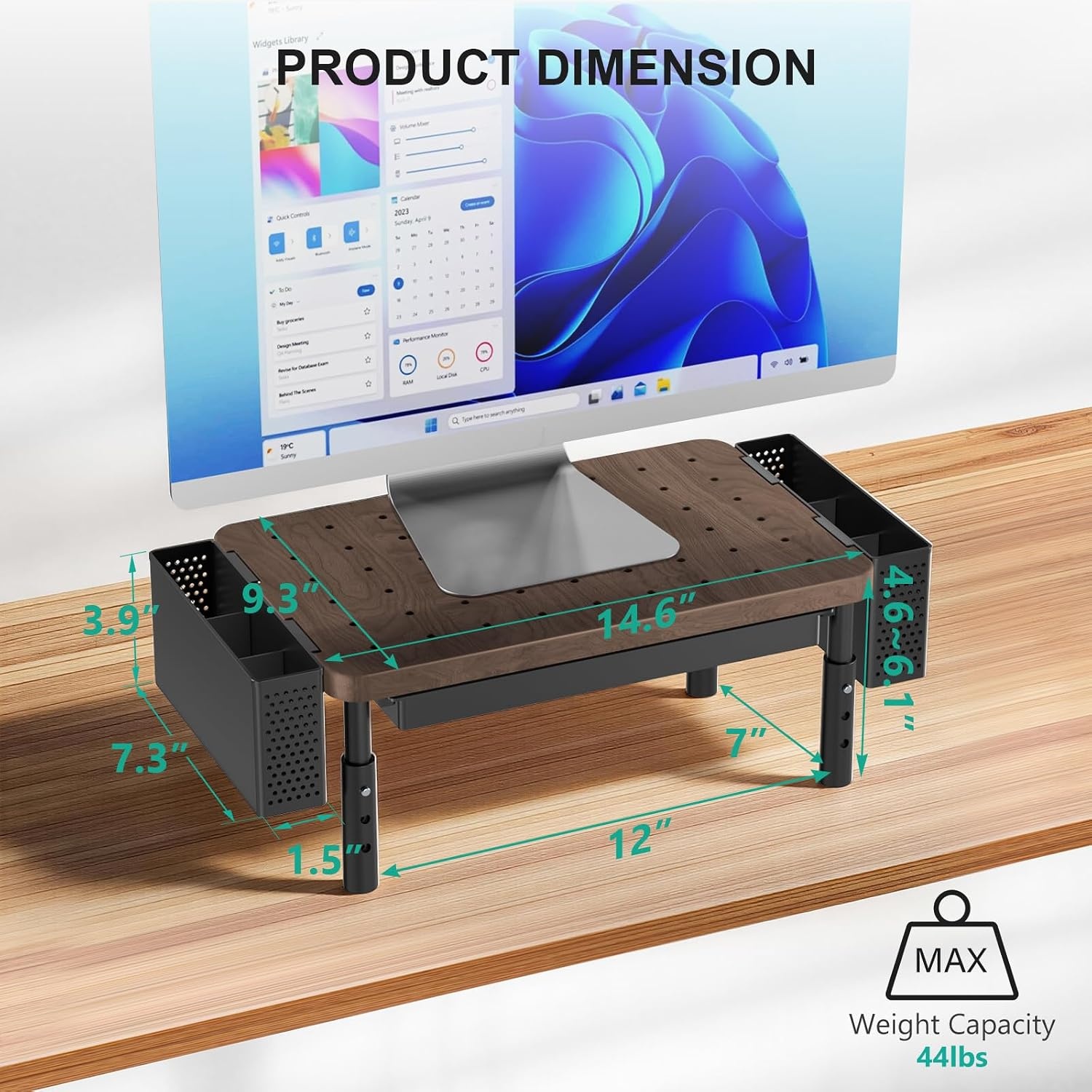 image:imageWALI Computer Monitor Stand for Desk Adjustable Laptop Riser Desk Monitor Stand Underneath Storage for Office School Supplies PTT001M 1 Pack MarbleBrown