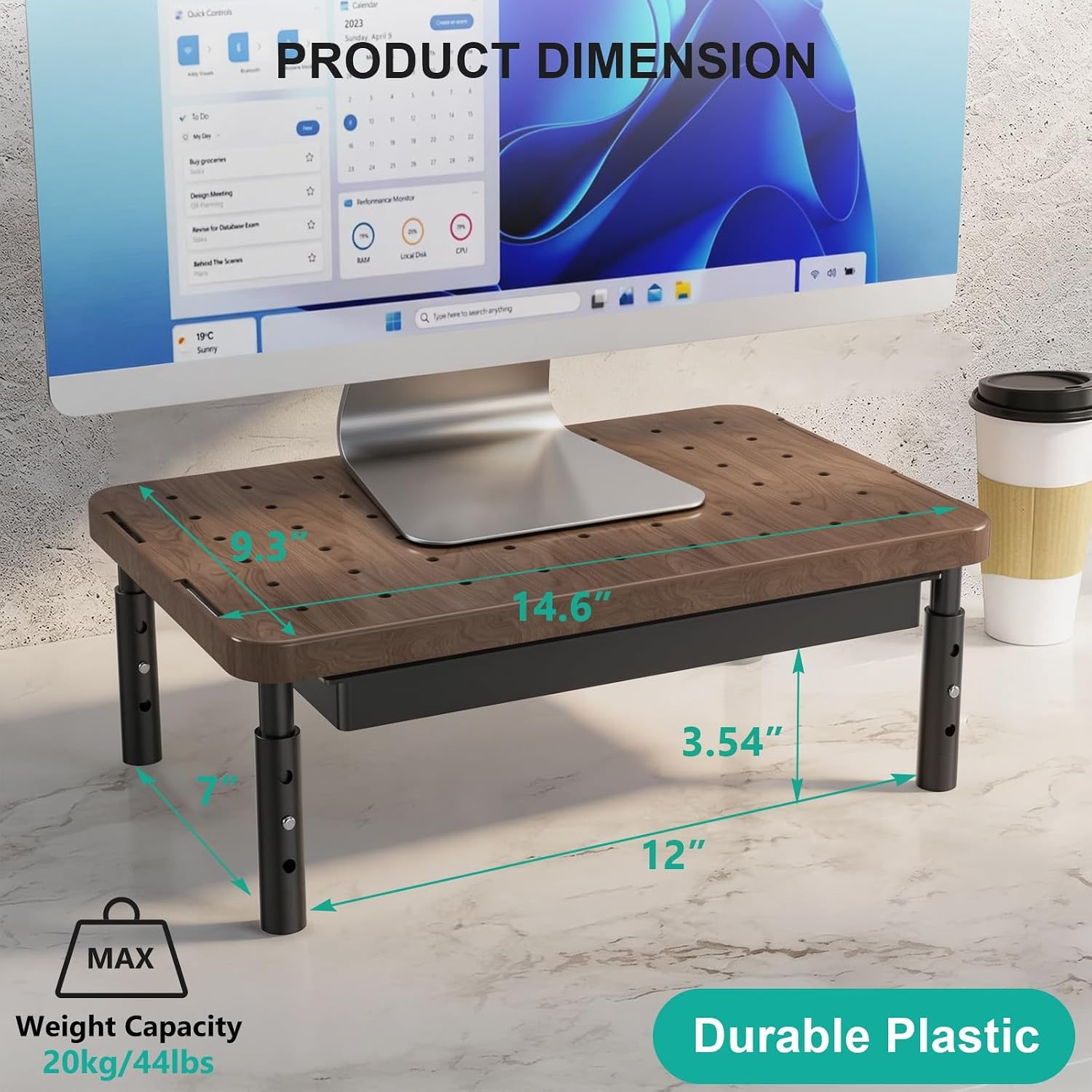 image:imageWALI Computer Monitor Stand for Desk Adjustable Laptop Riser Desk Monitor Stand Underneath Storage for Office School Supplies PTT001M 1 Pack MarbleBrown