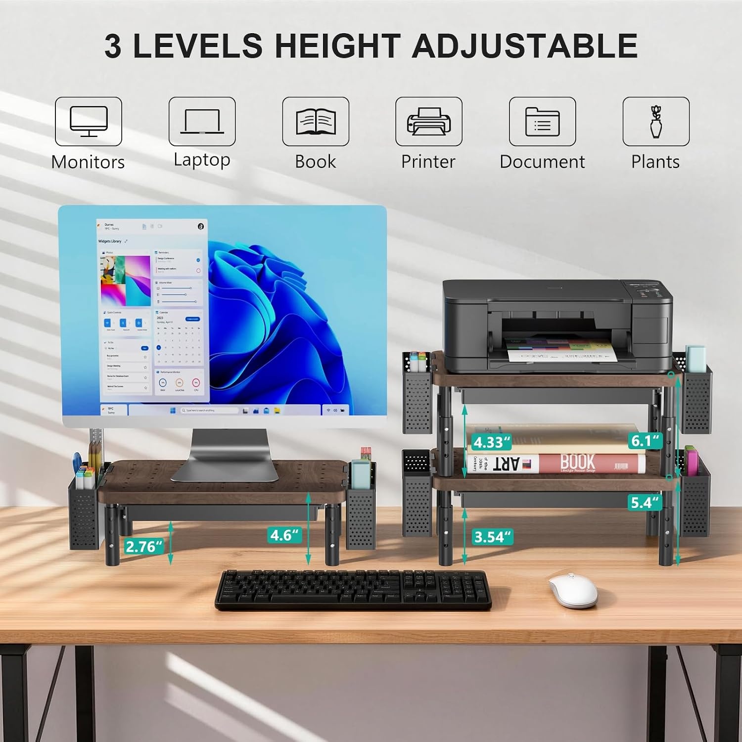 image:imageWALI Computer Monitor Stand for Desk Adjustable Laptop Riser Desk Monitor Stand Underneath Storage for Office School Supplies PTT001M 1 Pack MarbleBrown