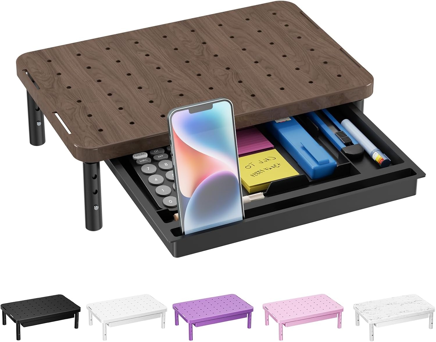 image:imageWALI Computer Monitor Stand for Desk Adjustable Laptop Riser Desk Monitor Stand Underneath Storage for Office School Supplies PTT001M 1 Pack MarbleBrown