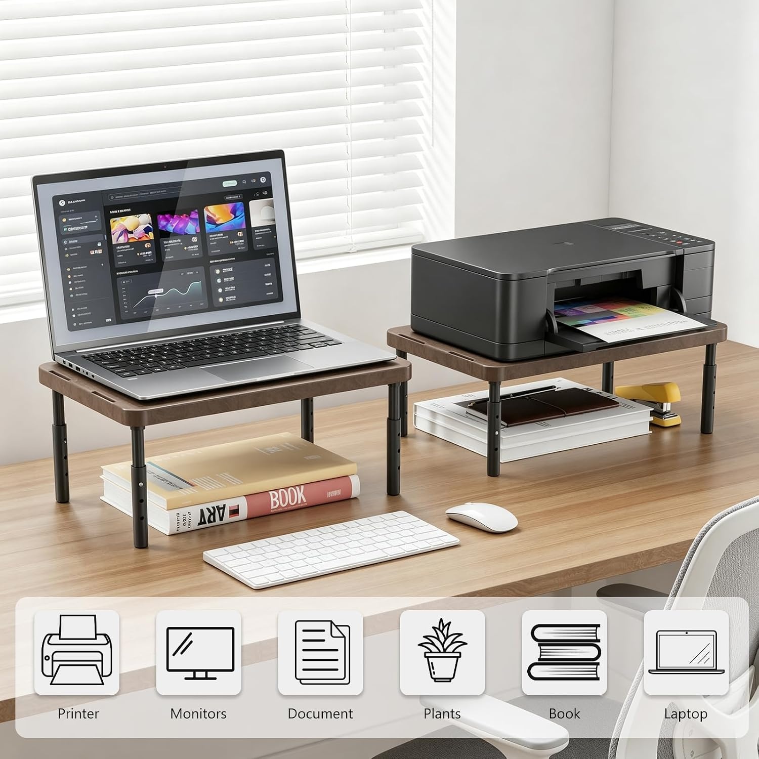 image:imageWALI Computer Monitor Stand for Desk Adjustable Laptop Riser Desk Monitor Stand Underneath Storage for Office School Supplies PTT001M 1 Pack MarbleBrown