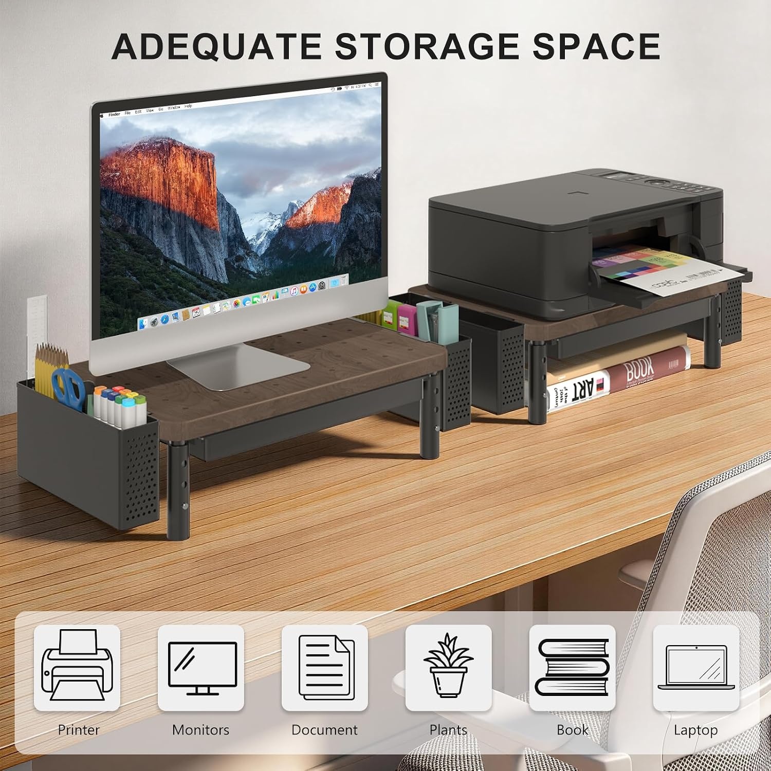 image:imageWALI Computer Monitor Stand for Desk Adjustable Laptop Riser Desk Monitor Stand Underneath Storage for Office School Supplies PTT001M 1 Pack MarbleBrown