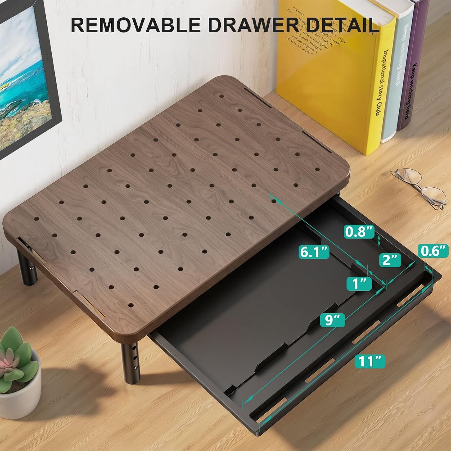 image:imageWALI Computer Monitor Stand for Desk Adjustable Laptop Riser Desk Monitor Stand Underneath Storage for Office School Supplies PTT001M 1 Pack MarbleBrown