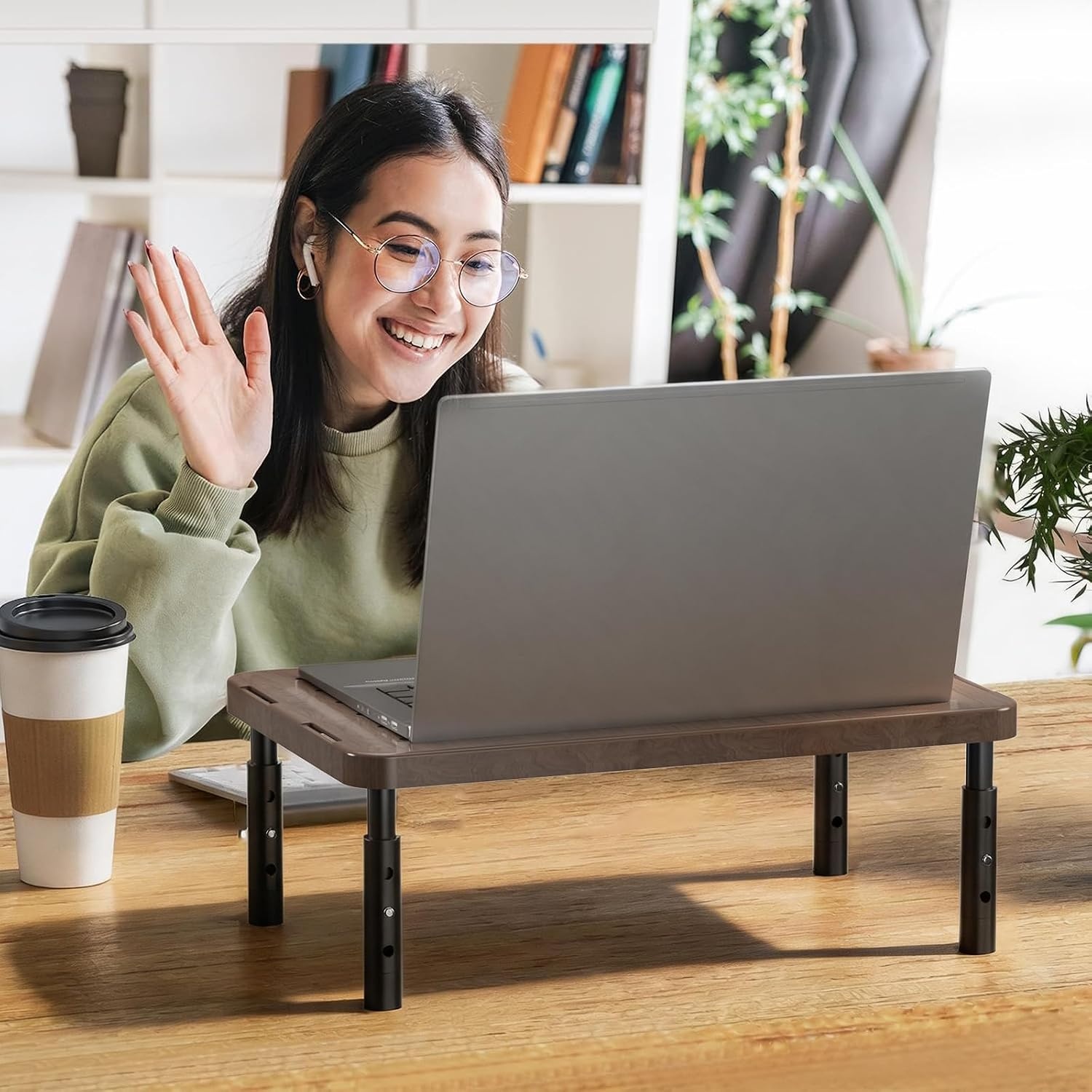 image:imageWALI Computer Monitor Stand for Desk Adjustable Laptop Riser Desk Monitor Stand Underneath Storage for Office School Supplies PTT001M 1 Pack MarbleBrown