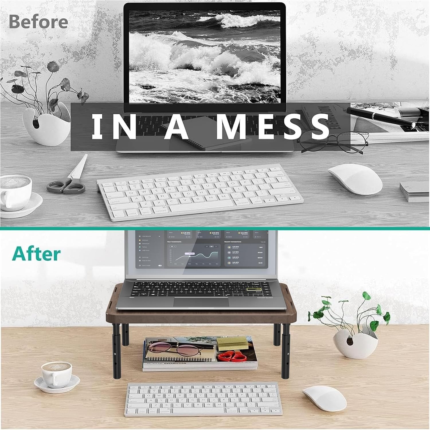 image:imageWALI Computer Monitor Stand for Desk Adjustable Laptop Riser Desk Monitor Stand Underneath Storage for Office School Supplies PTT001M 1 Pack MarbleBrown