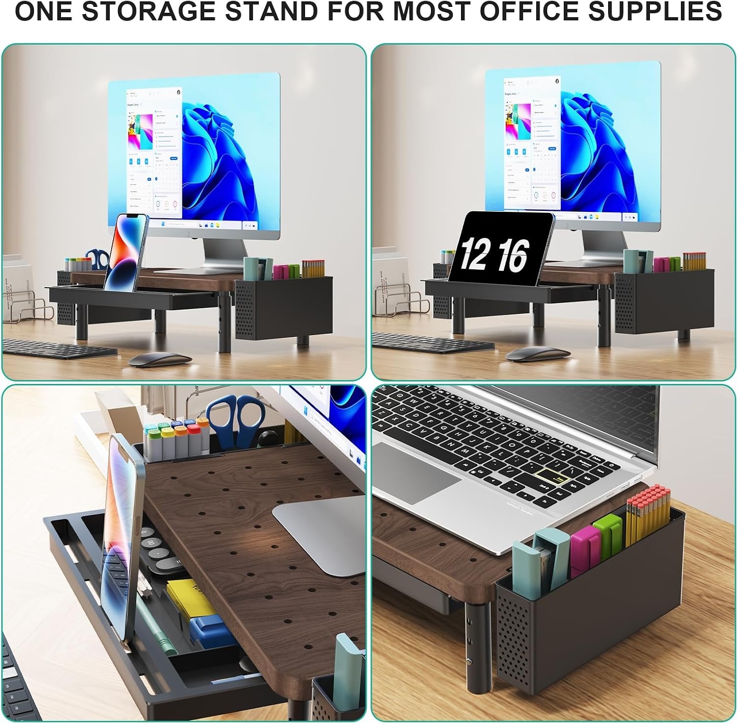 image:imageWALI Computer Monitor Stand for Desk Adjustable Laptop Riser Desk Monitor Stand Underneath Storage for Office School Supplies PTT001M 1 Pack MarbleBrown