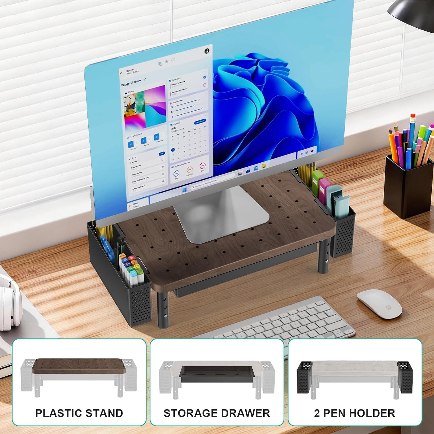 image:imageWALI Computer Monitor Stand for Desk Adjustable Laptop Riser Desk Monitor Stand Underneath Storage for Office School Supplies PTT001M 1 Pack MarbleBrown