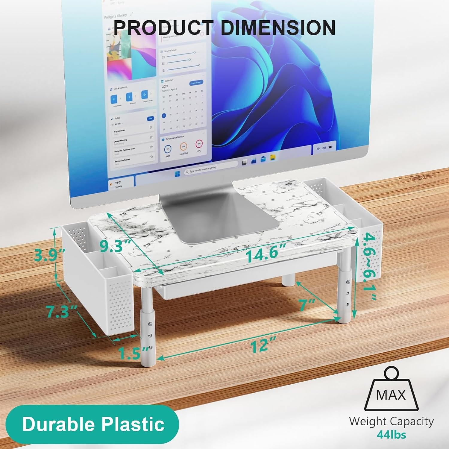 image:imageWALI Computer Monitor Stand for Desk Adjustable Laptop Riser Desk Monitor Stand Underneath Storage for Office School Supplies PTT001M 1 Pack MarbleMarble