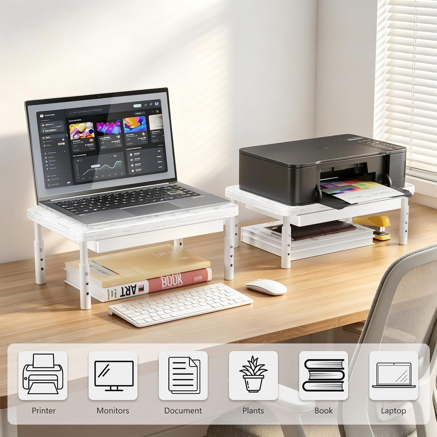 image:imageWALI Computer Monitor Stand for Desk Adjustable Laptop Riser Desk Monitor Stand Underneath Storage for Office School Supplies PTT001M 1 Pack MarbleMarble