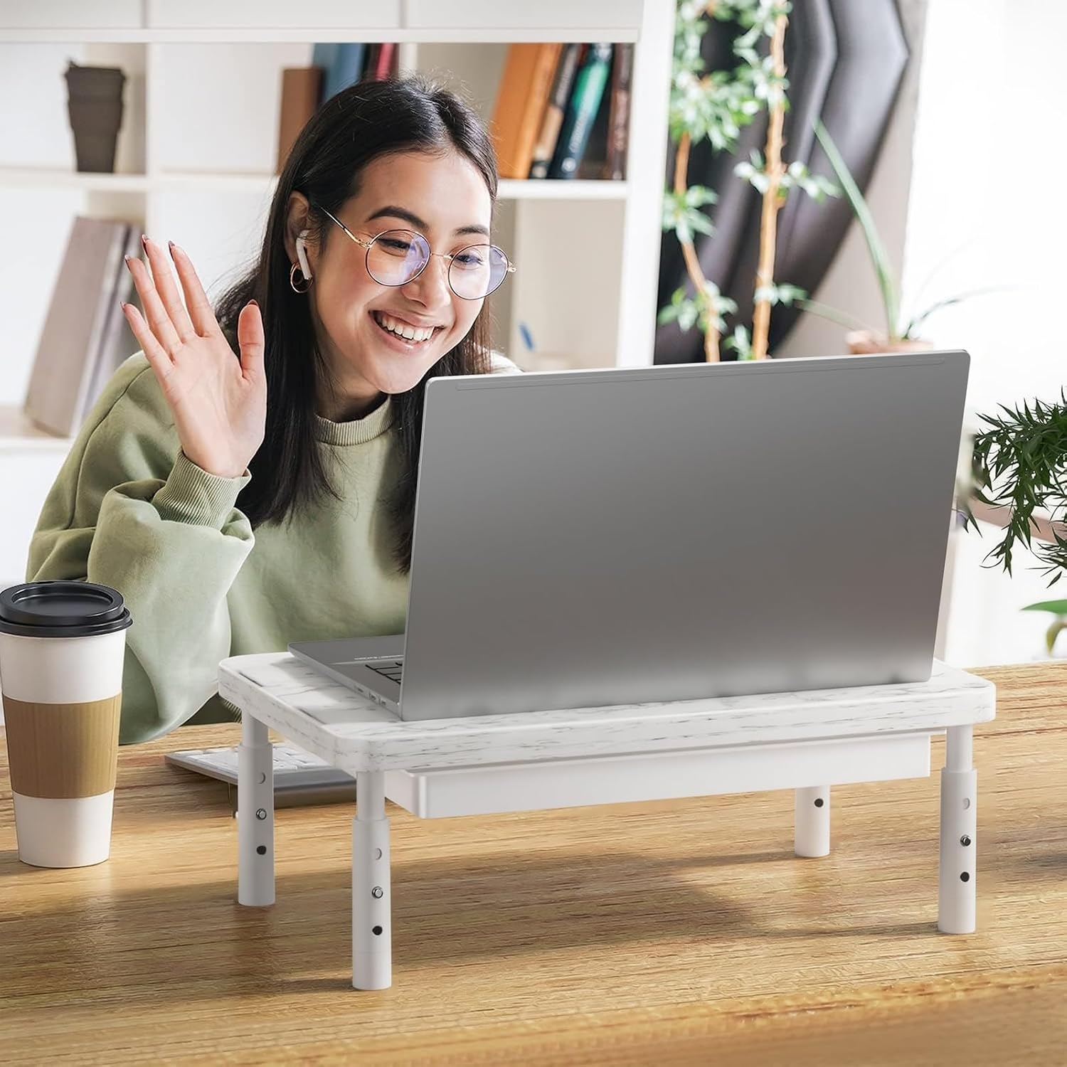 image:imageWALI Computer Monitor Stand for Desk Adjustable Laptop Riser Desk Monitor Stand Underneath Storage for Office School Supplies PTT001M 1 Pack MarbleMarble
