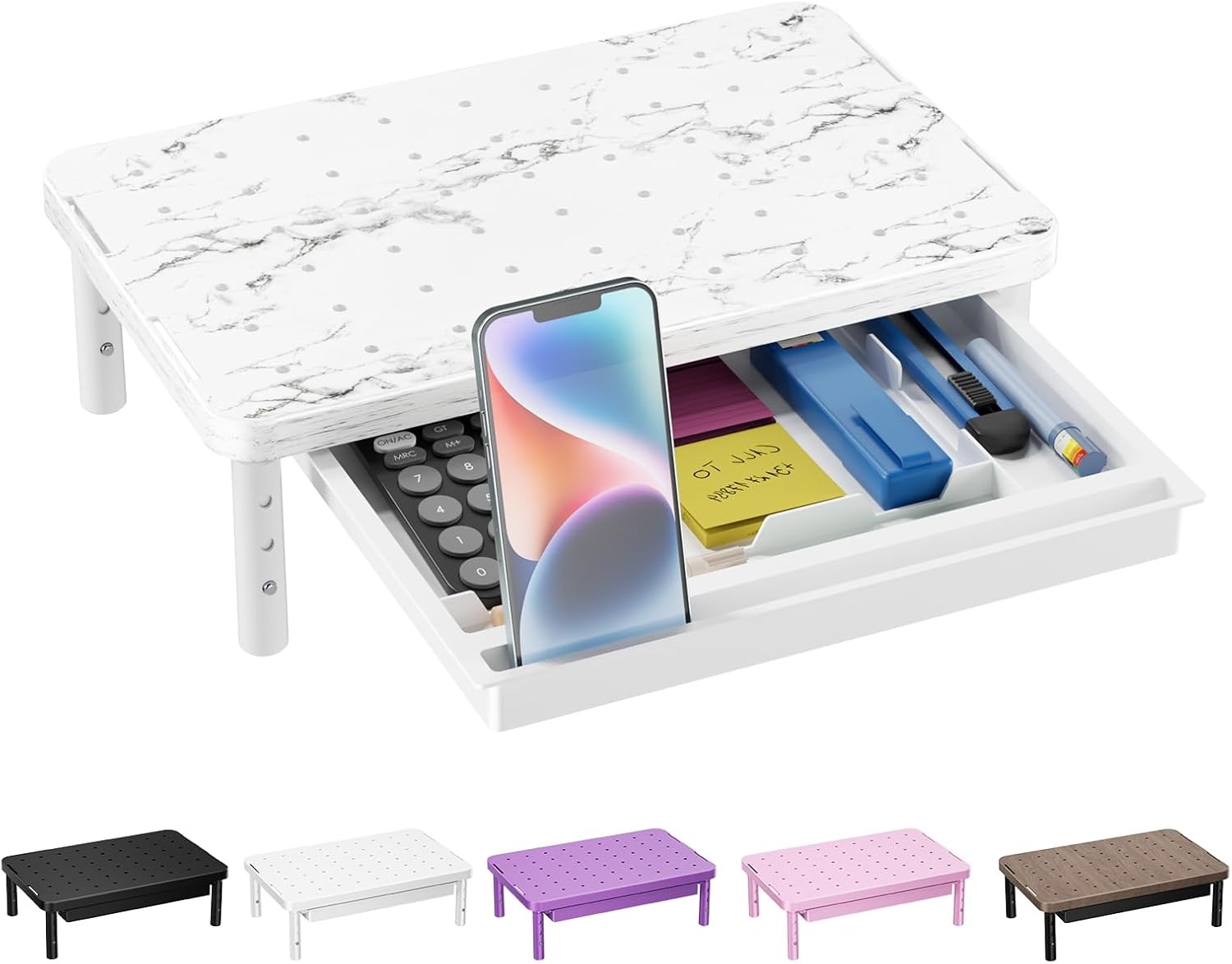 image:imageWALI Computer Monitor Stand for Desk Adjustable Laptop Riser Desk Monitor Stand Underneath Storage for Office School Supplies PTT001M 1 Pack MarbleMarble