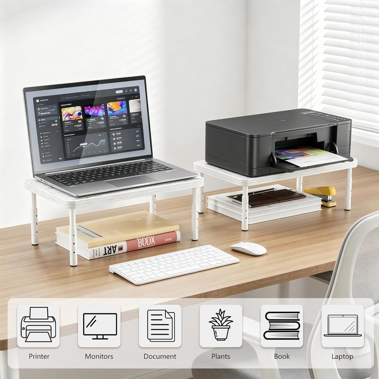 image:imageWALI Computer Monitor Stand for Desk Adjustable Laptop Riser Desk Monitor Stand Underneath Storage for Office School Supplies PTT001M 1 Pack MarbleMarble