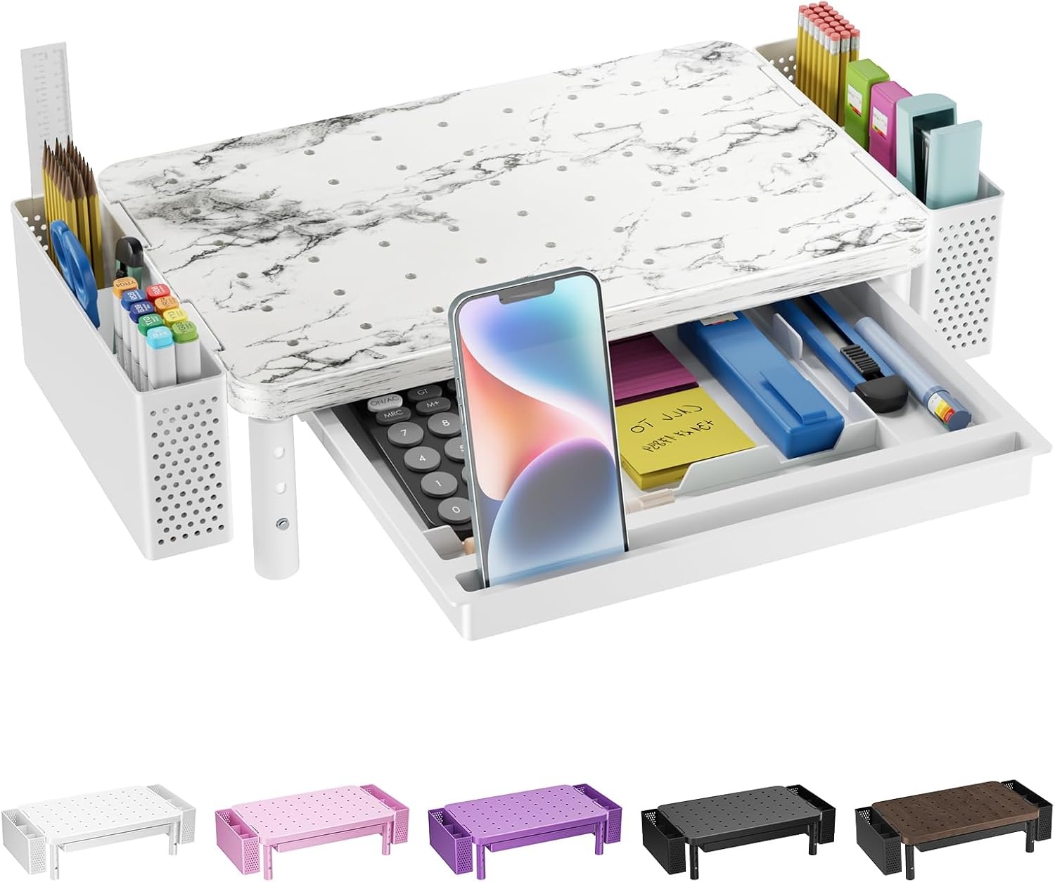 image:imageWALI Computer Monitor Stand for Desk Adjustable Laptop Riser Desk Monitor Stand Underneath Storage for Office School Supplies PTT001M 1 Pack MarbleMarble