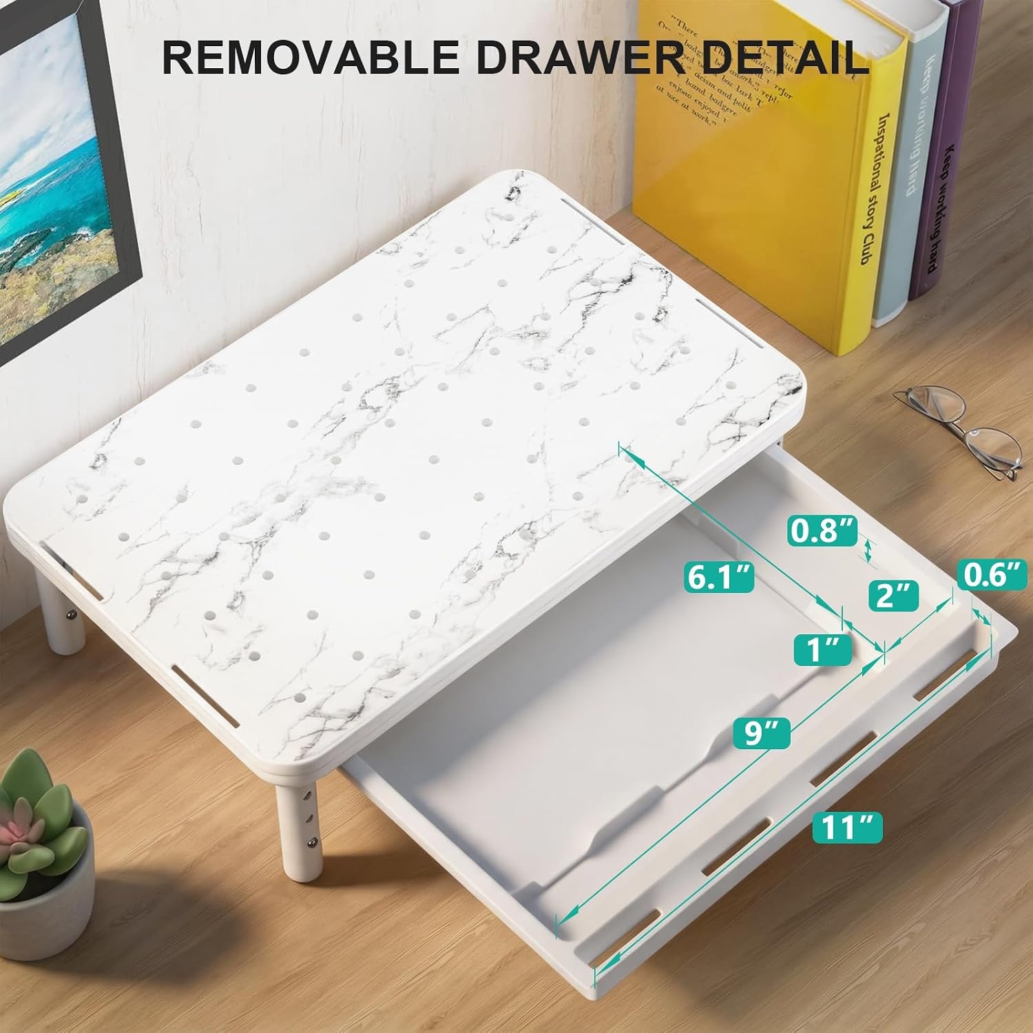image:imageWALI Computer Monitor Stand for Desk Adjustable Laptop Riser Desk Monitor Stand Underneath Storage for Office School Supplies PTT001M 1 Pack MarbleMarble