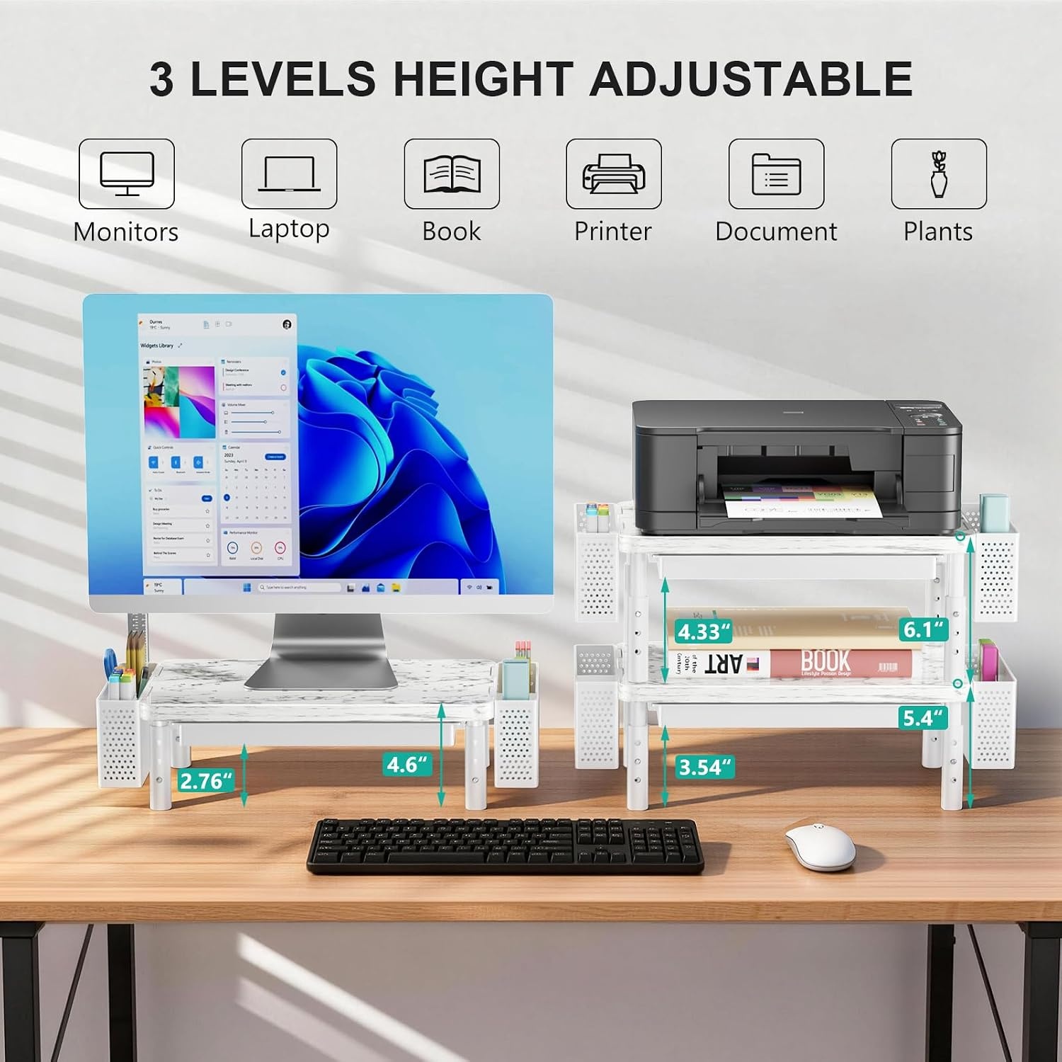 image:imageWALI Computer Monitor Stand for Desk Adjustable Laptop Riser Desk Monitor Stand Underneath Storage for Office School Supplies PTT001M 1 Pack MarbleMarble