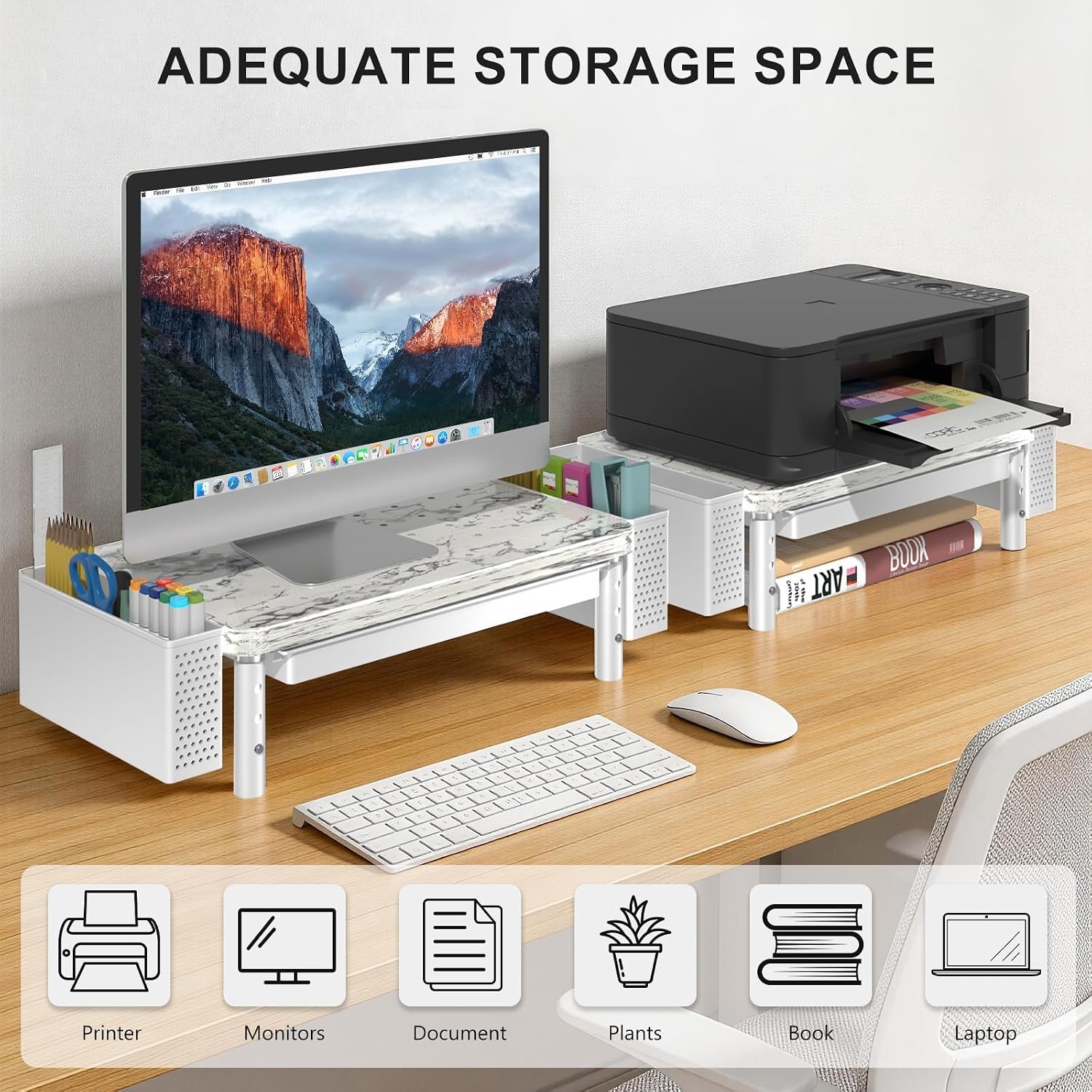 image:imageWALI Computer Monitor Stand for Desk Adjustable Laptop Riser Desk Monitor Stand Underneath Storage for Office School Supplies PTT001M 1 Pack MarbleMarble