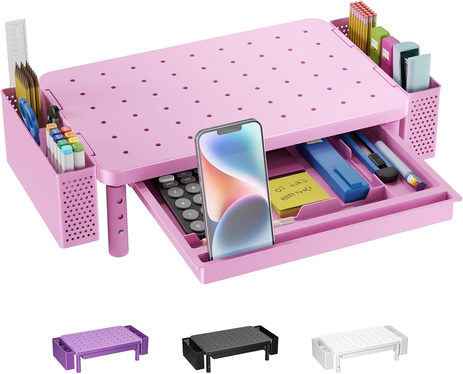 image:imageWALI Computer Monitor Stand for Desk Adjustable Laptop Riser Desk Monitor Stand Underneath Storage for Office School Supplies PTT001M 1 Pack MarblePink