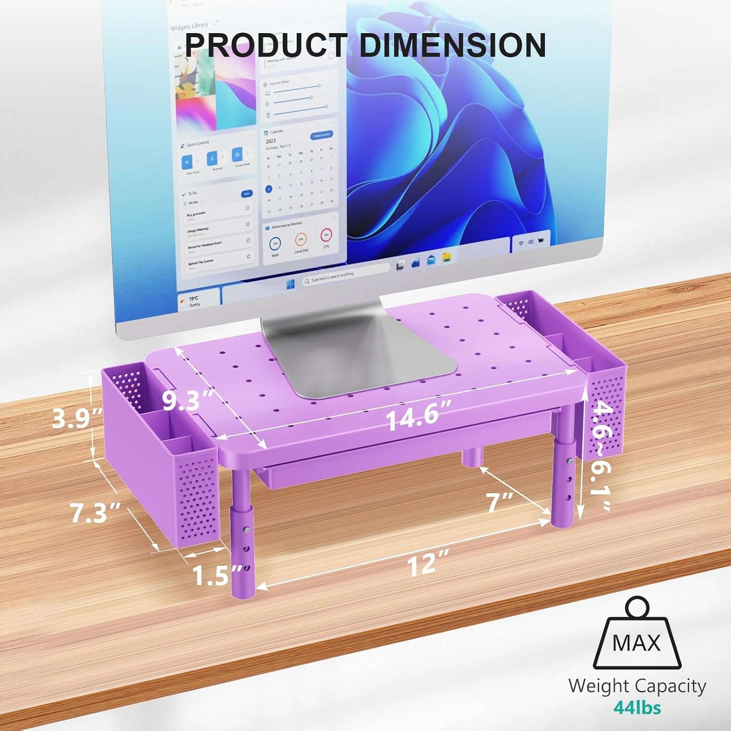 image:imageWALI Computer Monitor Stand for Desk Adjustable Laptop Riser Desk Monitor Stand Underneath Storage for Office School Supplies PTT001M 1 Pack MarbleViolet