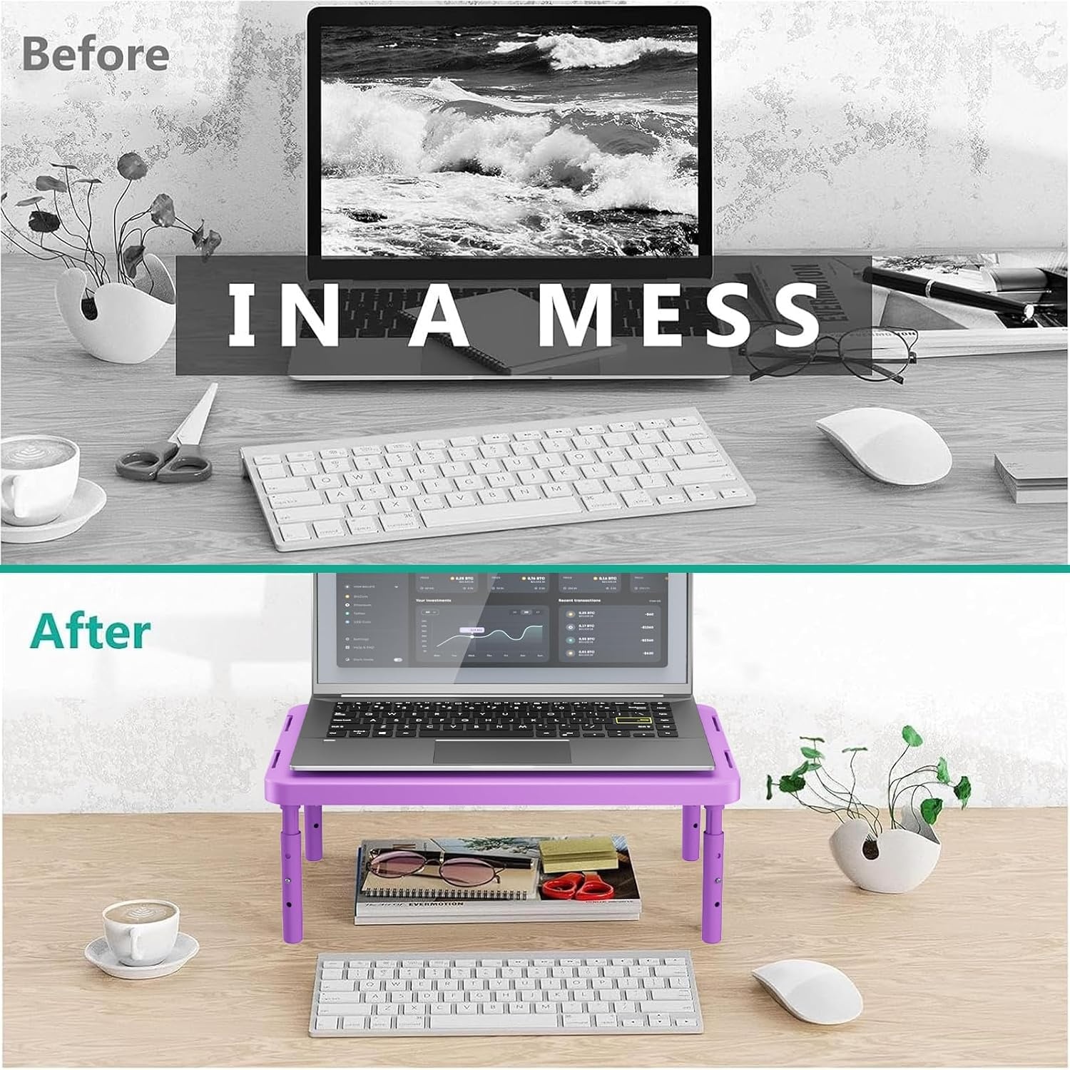 image:imageWALI Computer Monitor Stand for Desk Adjustable Laptop Riser Desk Monitor Stand Underneath Storage for Office School Supplies PTT001M 1 Pack MarbleViolet