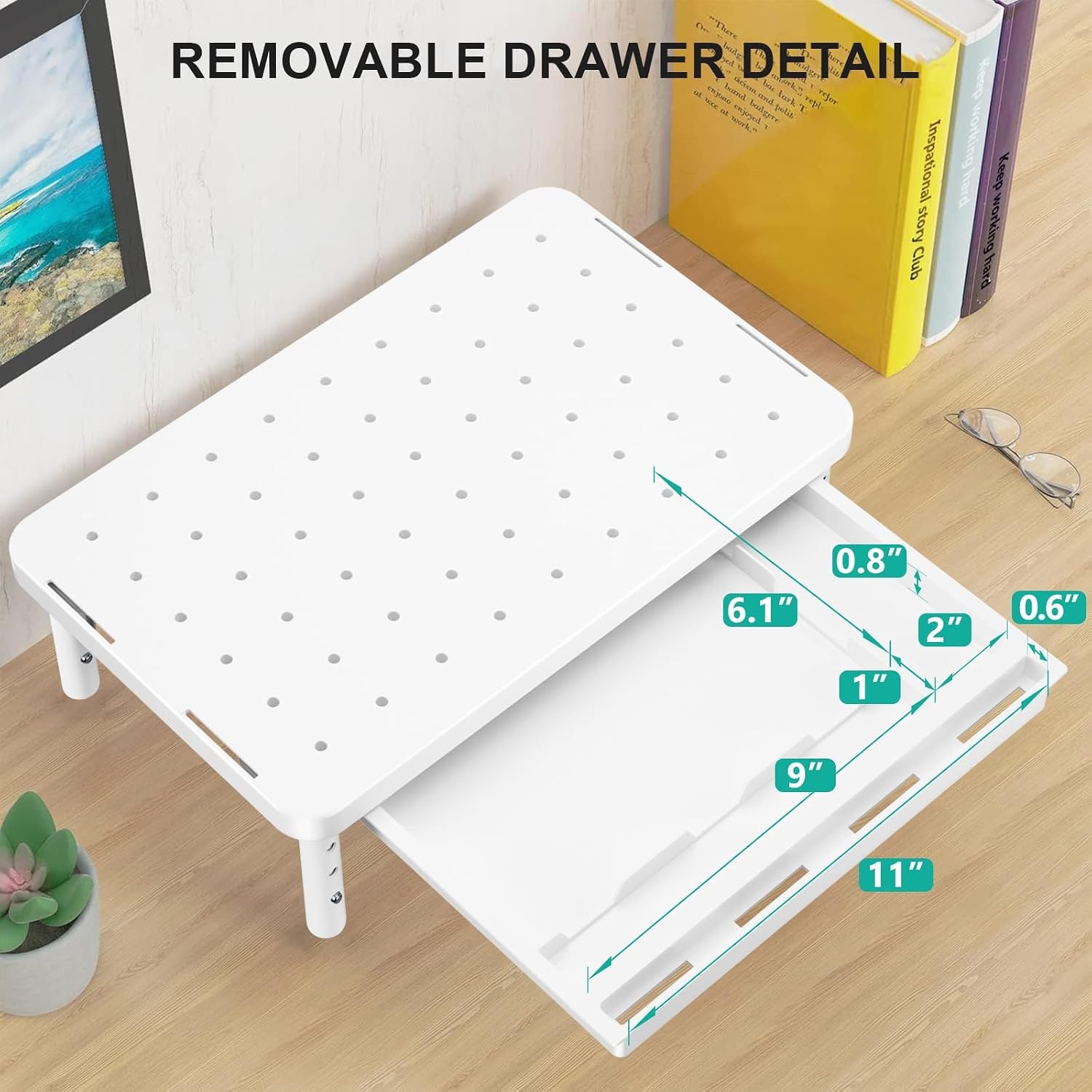 image:imageWALI Computer Monitor Stand for Desk Adjustable Laptop Riser Desk Monitor Stand Underneath Storage for Office School Supplies PTT001M 1 Pack MarbleWhite