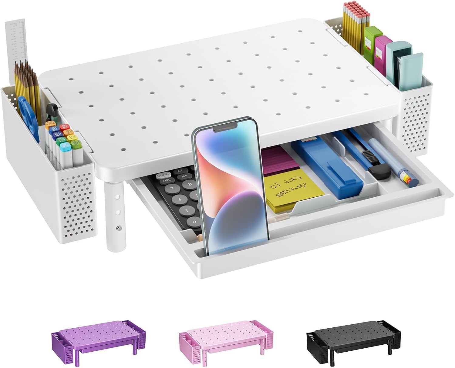 image:imageWALI Computer Monitor Stand for Desk Adjustable Laptop Riser Desk Monitor Stand Underneath Storage for Office School Supplies PTT001M 1 Pack MarbleWhite