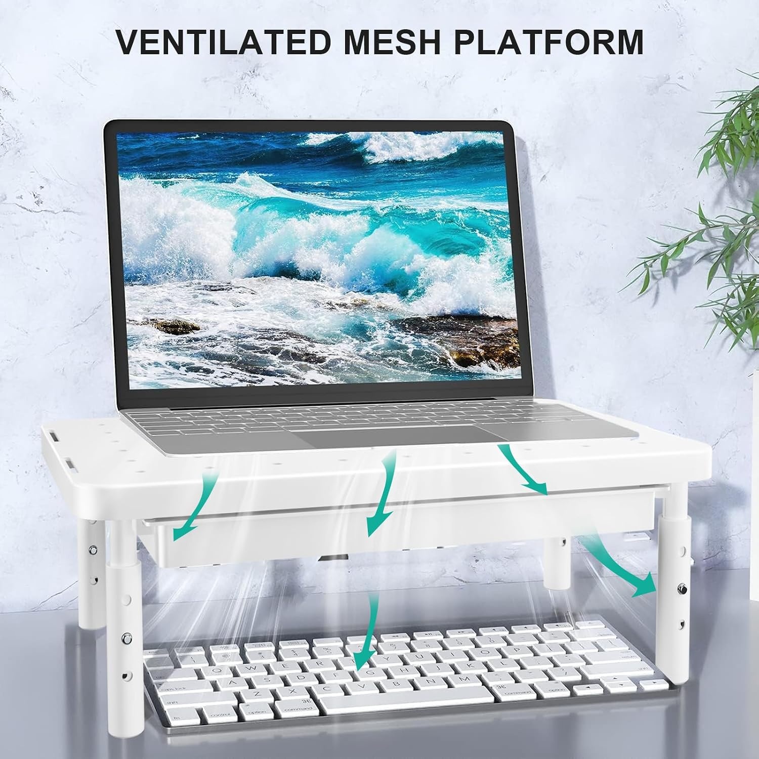 image:imageWALI Computer Monitor Stand for Desk Adjustable Laptop Riser Desk Monitor Stand Underneath Storage for Office School Supplies PTT001M 1 Pack MarbleWhite