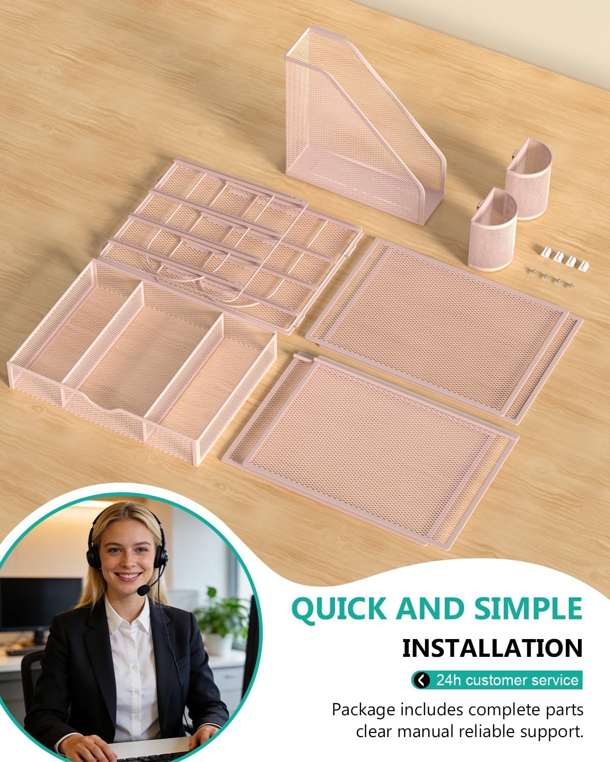 image:imageWALI Desk File Organizer 4 Tier Desktop Paper Letter Tray Organizer with Drawer and 2 Pen Holders Office Desk Accessories amp Workspace Organizers for Office Home School Supplies 1 Pack Rose GoldPink