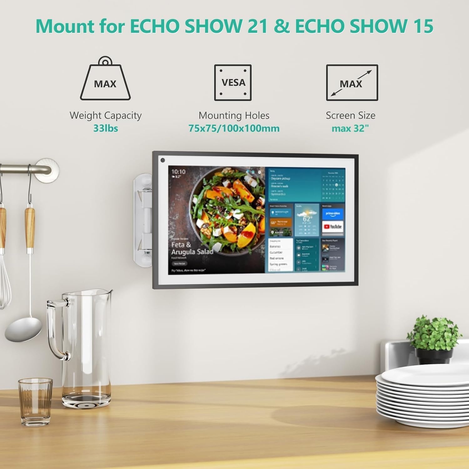 image:imageWALI Echo Show 1521 Stand Adjustable Stand for Echo Show 1521 and Up to 18 TabletsPortable Monitors 360 Degrees Rotating Tilt Foldable Show 15 21 Accessories for Kitchen Home Office SilverSnow White