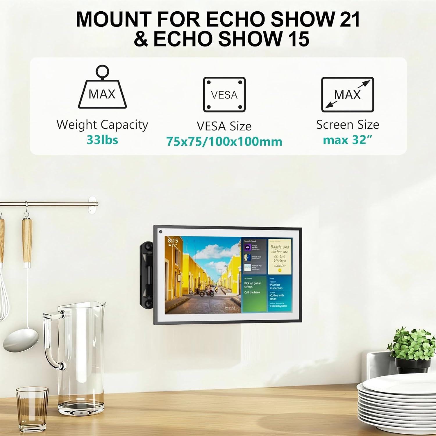 image:imageWALI Echo Show 1521 Stand Adjustable Stand for Echo Show 1521 and Up to 18 TabletsPortable Monitors 360 Degrees Rotating Tilt Foldable Show 15 21 Accessories for Kitchen Home Office SilverBlack