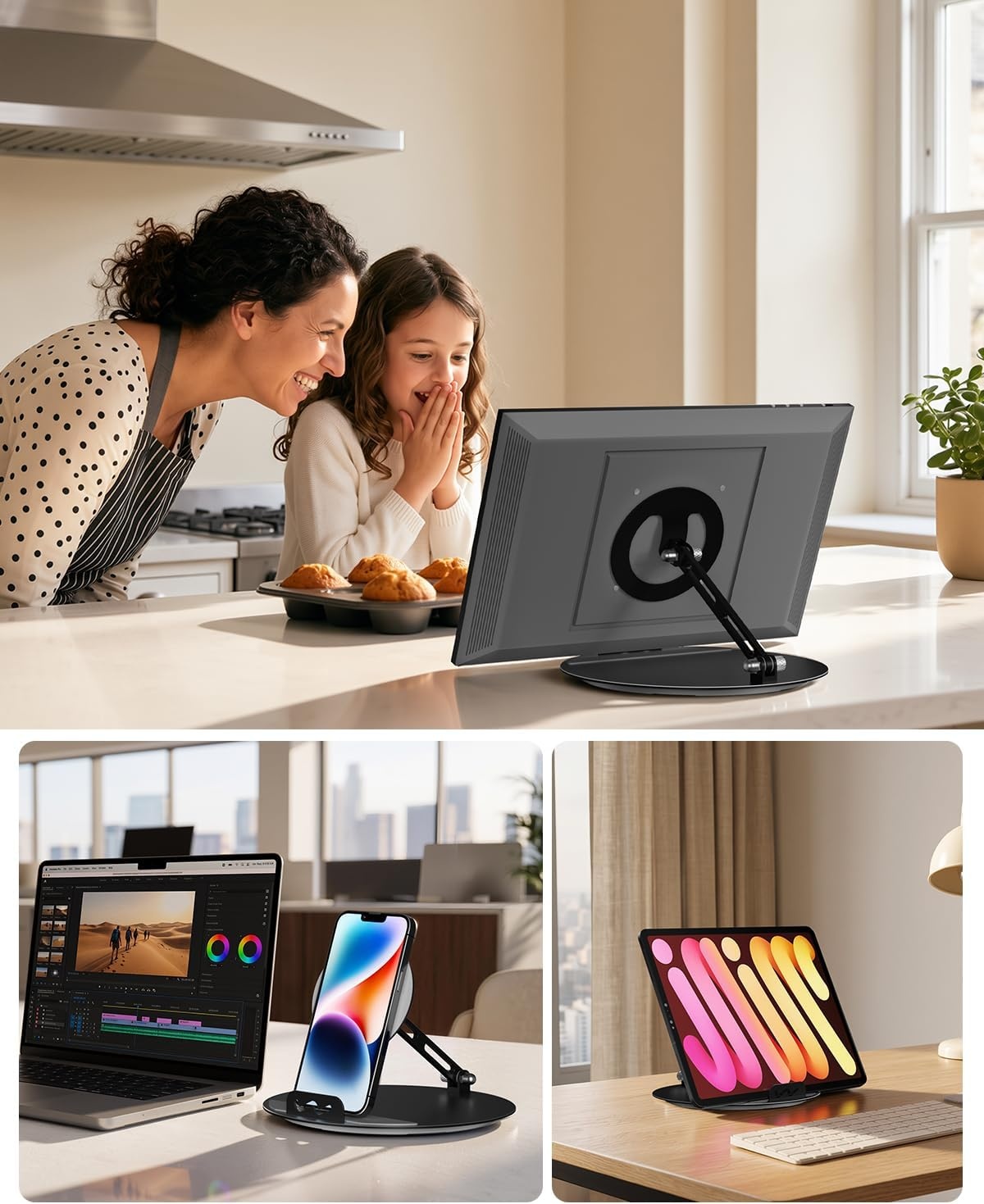 image:imageWALI Echo Show 1521 Stand Adjustable Stand for Echo Show 1521 and Up to 18 TabletsPortable Monitors 360 Degrees Rotating Tilt Foldable Show 15 21 Accessories for Kitchen Home Office SilverBlack