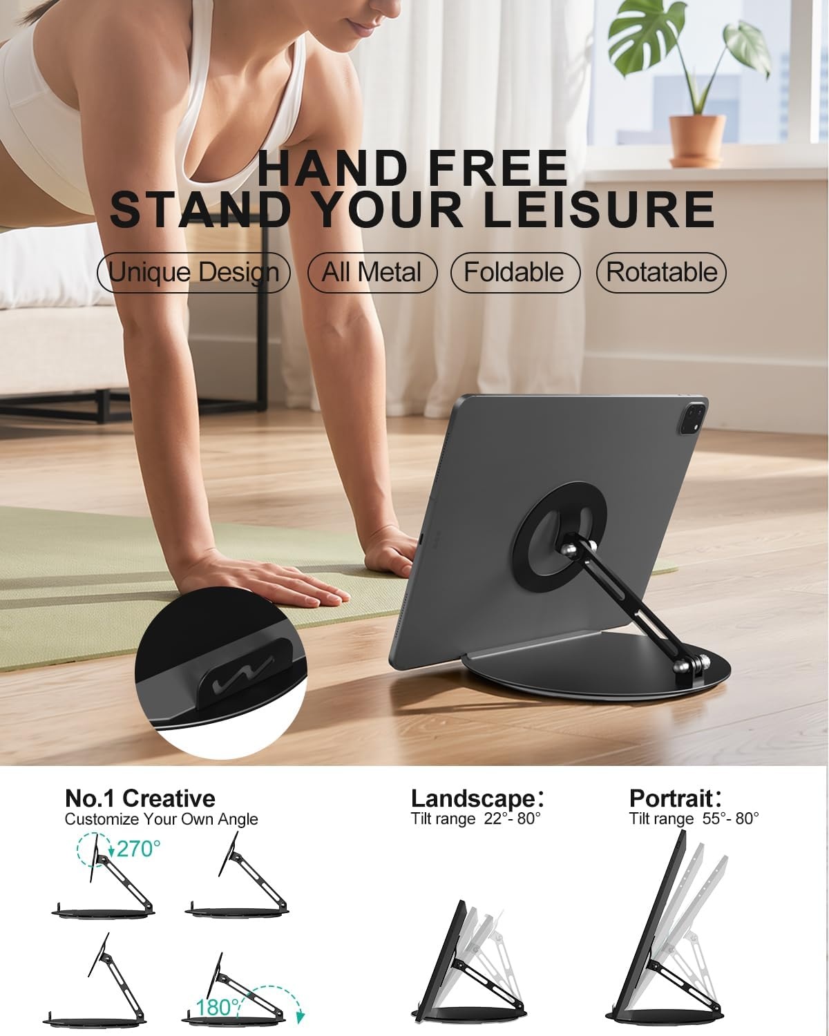 image:imageWALI Echo Show 1521 Stand Adjustable Stand for Echo Show 1521 and Up to 18 TabletsPortable Monitors 360 Degrees Rotating Tilt Foldable Show 15 21 Accessories for Kitchen Home Office SilverBlack