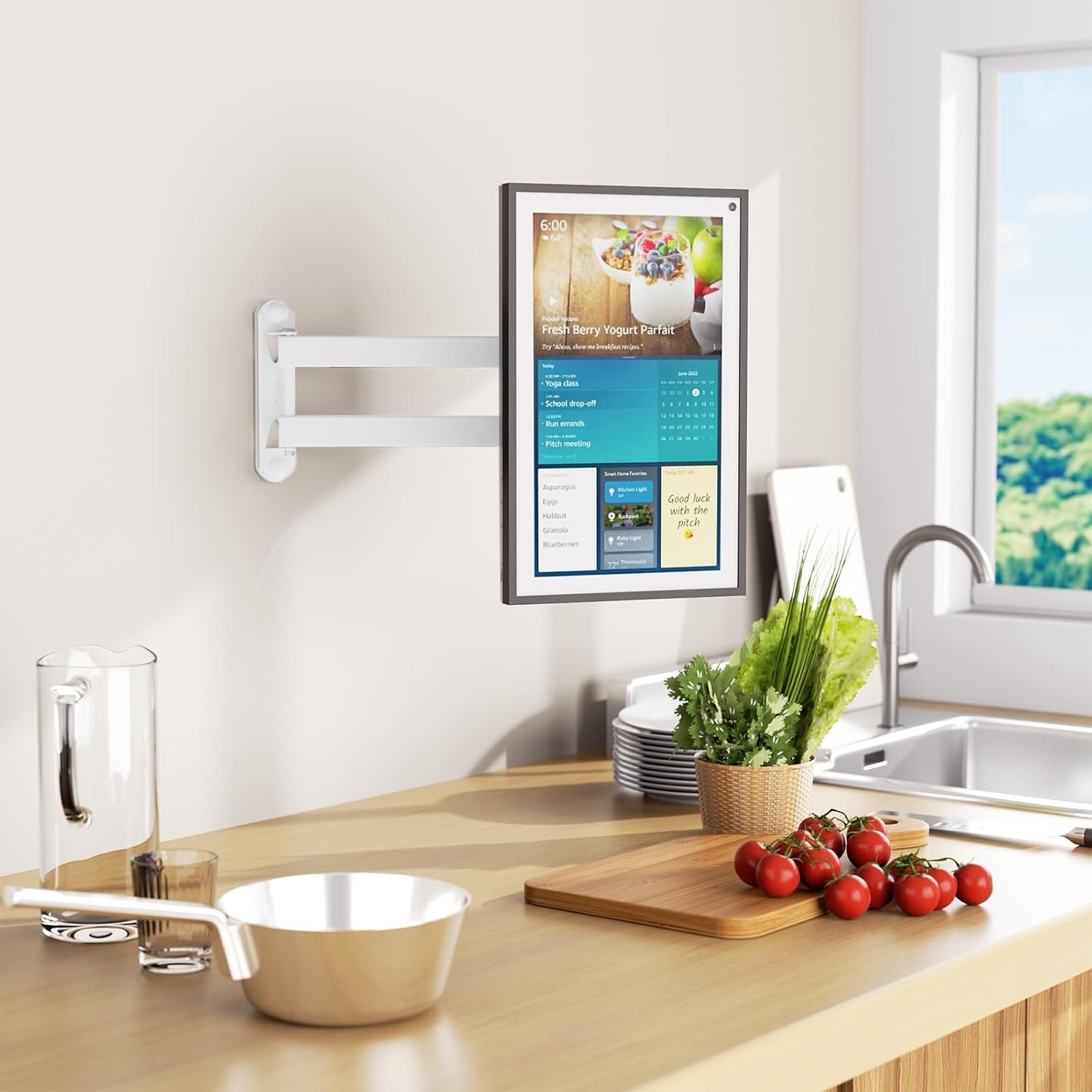 image:imageWALI Echo Show 1521 Stand Adjustable Stand for Echo Show 1521 and Up to 18 TabletsPortable Monitors 360 Degrees Rotating Tilt Foldable Show 15 21 Accessories for Kitchen Home Office SilverSnow White