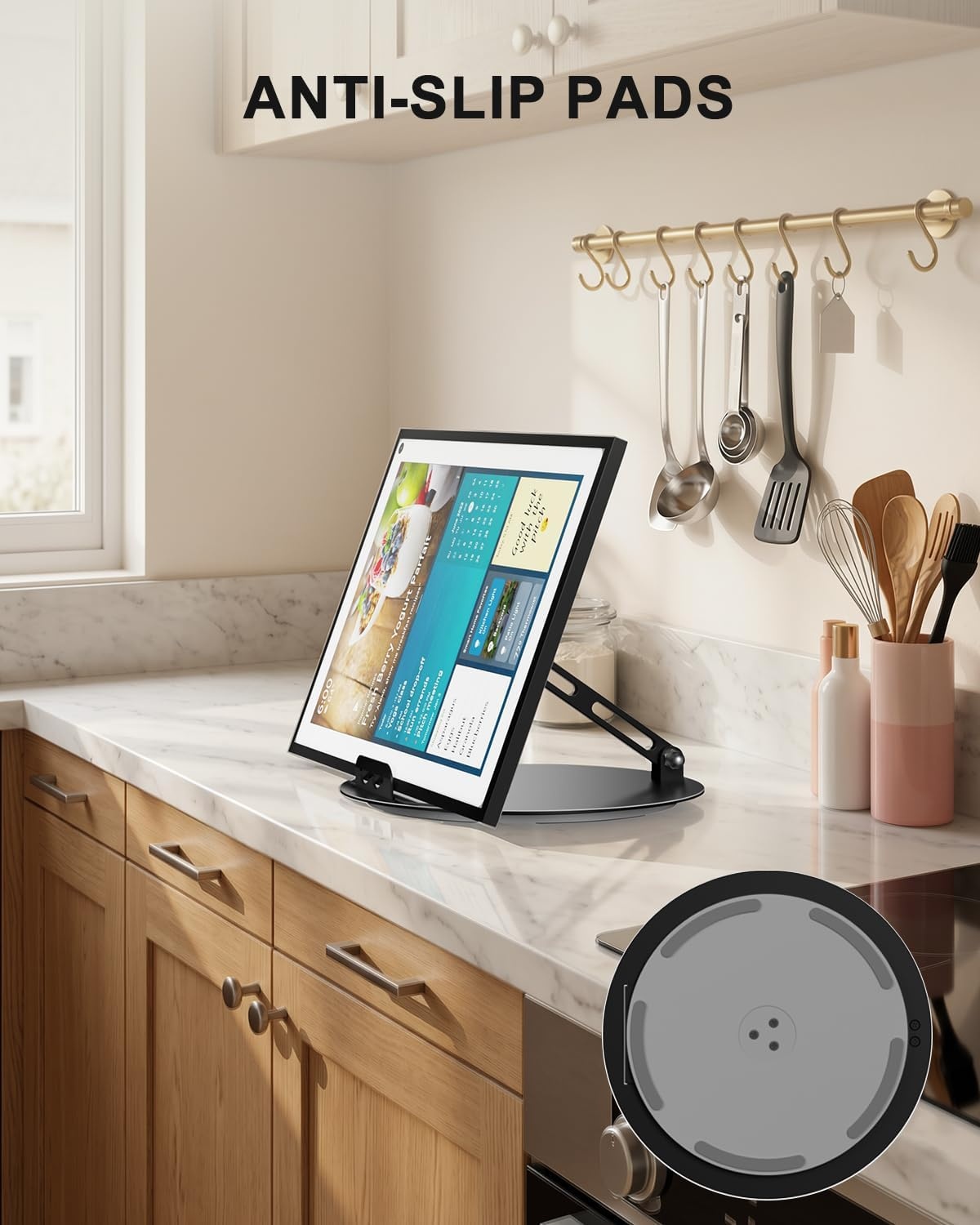 image:imageWALI Echo Show 1521 Stand Adjustable Stand for Echo Show 1521 and Up to 18 TabletsPortable Monitors 360 Degrees Rotating Tilt Foldable Show 15 21 Accessories for Kitchen Home Office SilverBlack