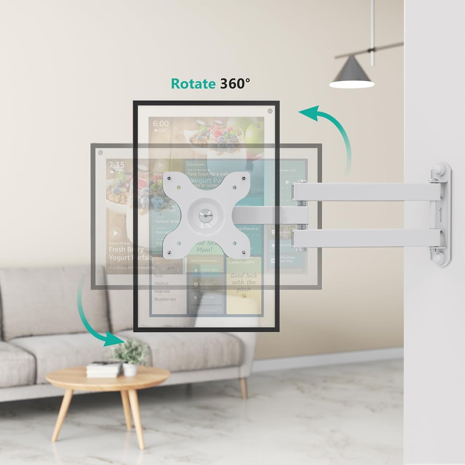 image:imageWALI Echo Show 1521 Stand Adjustable Stand for Echo Show 1521 and Up to 18 TabletsPortable Monitors 360 Degrees Rotating Tilt Foldable Show 15 21 Accessories for Kitchen Home Office SilverSnow White