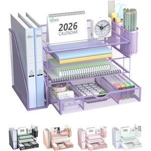 image:imageWALI Desk File Organizer 4 Tier Desktop Paper Letter Tray Organizer with Drawer and 2 Pen Holders Office Desk Accessories amp Workspace Organizers for Office Home School Supplies 1 Pack Rose GoldPurple