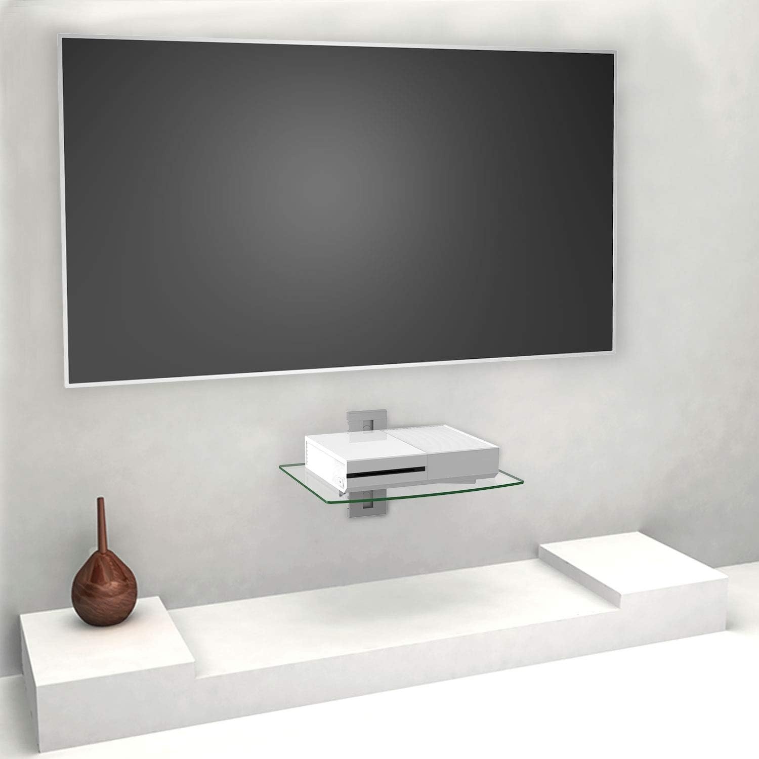 image:imageWALI Floating Entertainment Center Shelves Holds Up to 176lbs TV Shelf with Strengthened Tempered Glasses for DVD Players Cable Boxes Games Consoles TV Accessories CS201S 1 Shelf Silver
